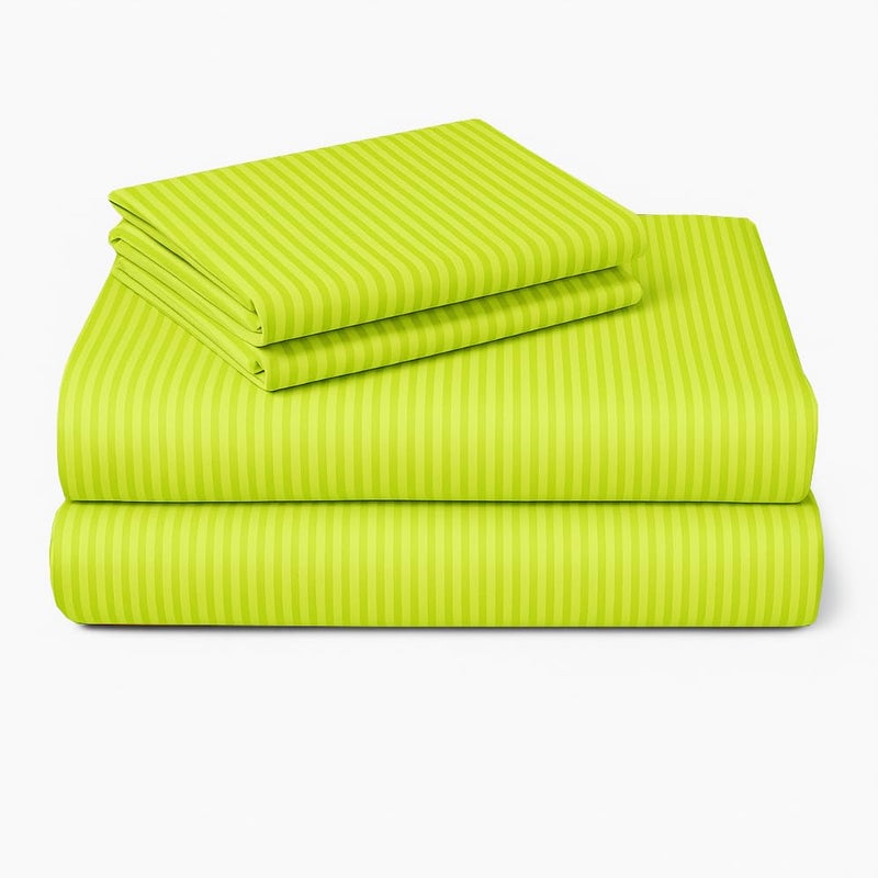 BSB HOME Premium 220 Cotton Feel Glace Self-Stripe Single Flat Bedsheet, Lime Green Pinstripe, Ultra-Soft Fabric, Wrinkle & Fade Resistant, 1 Single Bedsheet with One Pillow Cover - Image 5