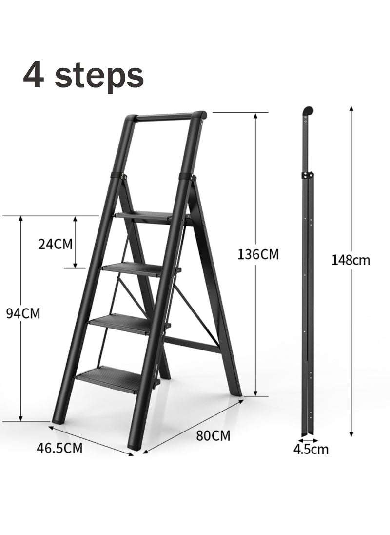 SUNRISE - SUNRISE 4 Step Ladder Aluminum Folding  Step Stool with Convenient Handgrip Lightweight Step Ladder with Anti-Slip Sturdy Pedal for Home Kitchen and Office - Image 1