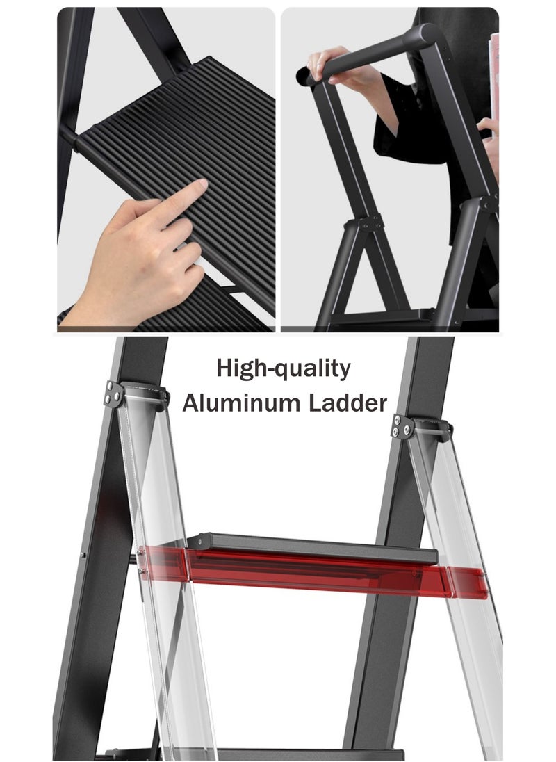 SUNRISE - SUNRISE 4 Step Ladder Aluminum Folding  Step Stool with Convenient Handgrip Lightweight Step Ladder with Anti-Slip Sturdy Pedal for Home Kitchen and Office - Image 1