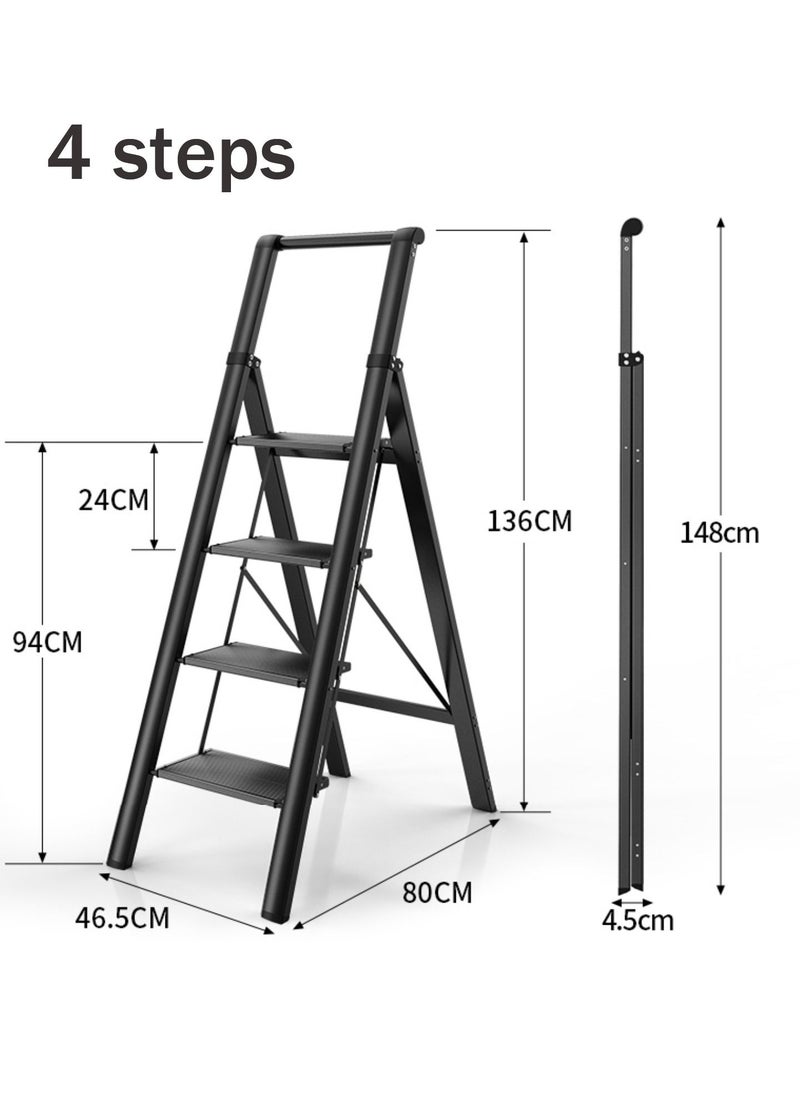 SUNRISE - SUNRISE 4 Step Ladder Aluminum Folding  Step Stool with Convenient Handgrip Lightweight Step Ladder with Anti-Slip Sturdy Pedal for Home Kitchen and Office - Image 1