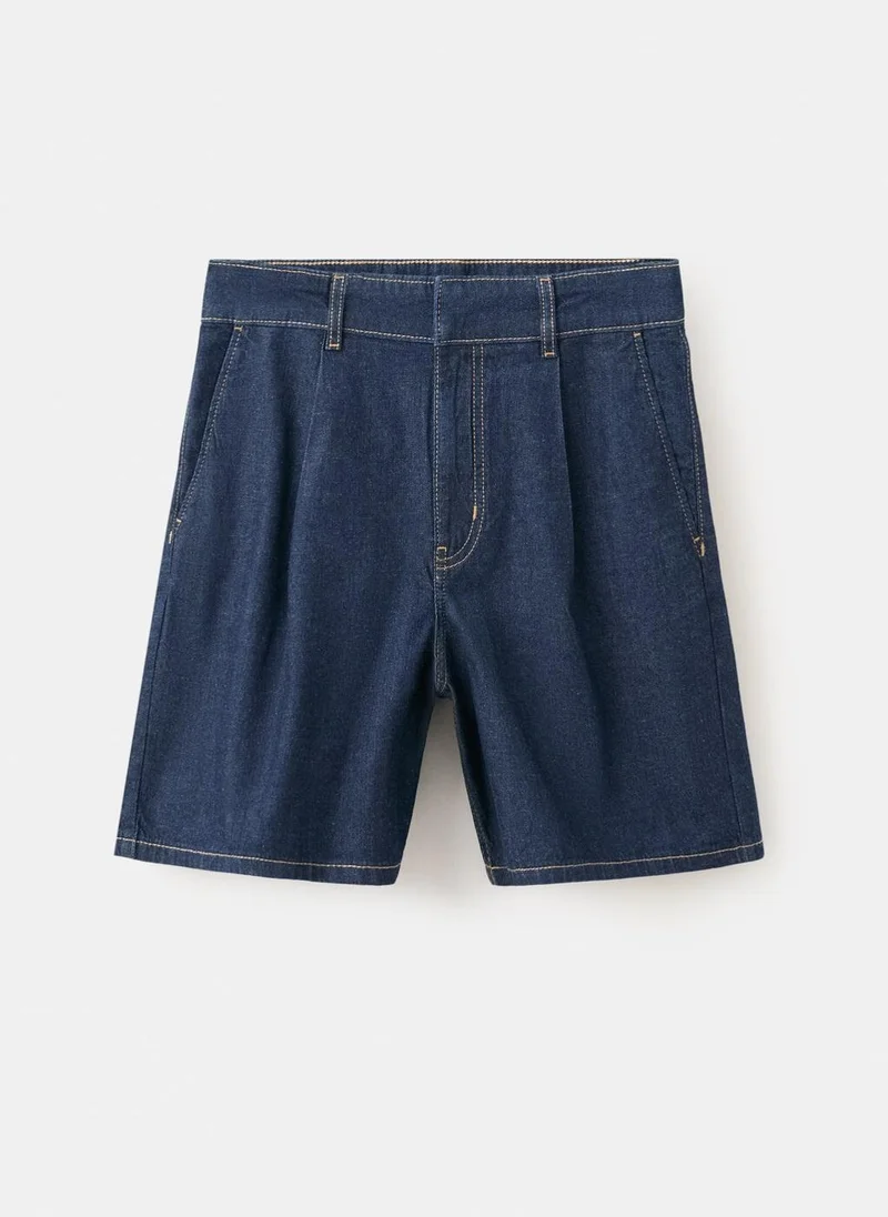 Mango TS-TEJANO SOFT Mid-Rise Denim Bermuda Shorts With Pleats for Women | Best Price UAE