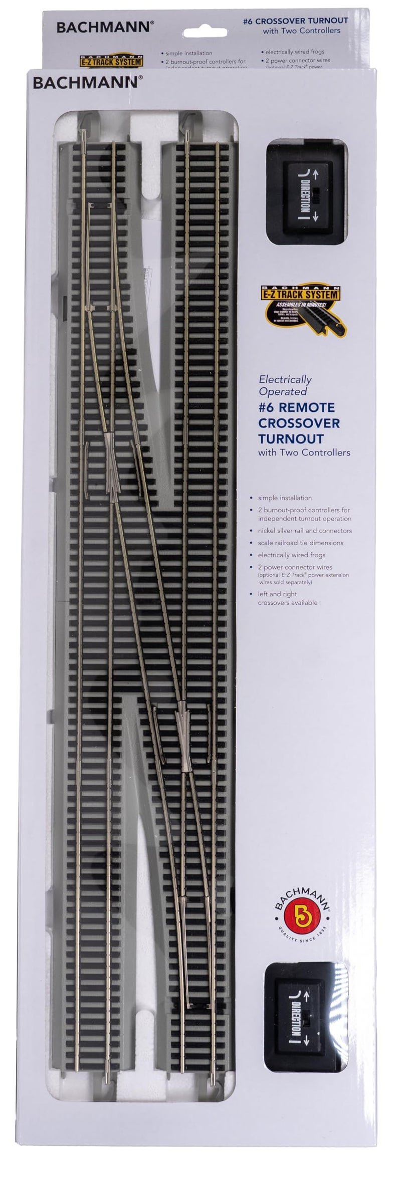 Bachmann Trains SnapFit EZ TRACK 6 REMOTE CROSSOVER TURNOUT LEFT 1box NICKEL SILVER Rail With Gray Roadbed HO Scale