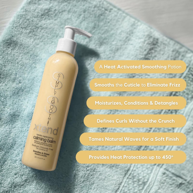 SIMPLY SMOOTH Xtend Keratin Replenishing Calming Balm Smoothing Or Curling Balm 1-Day Frizz Free Blowout Infused with Collagen To Repair Dry, Damaged, Unmanageable Hair 8.5 Oz. - Image 4