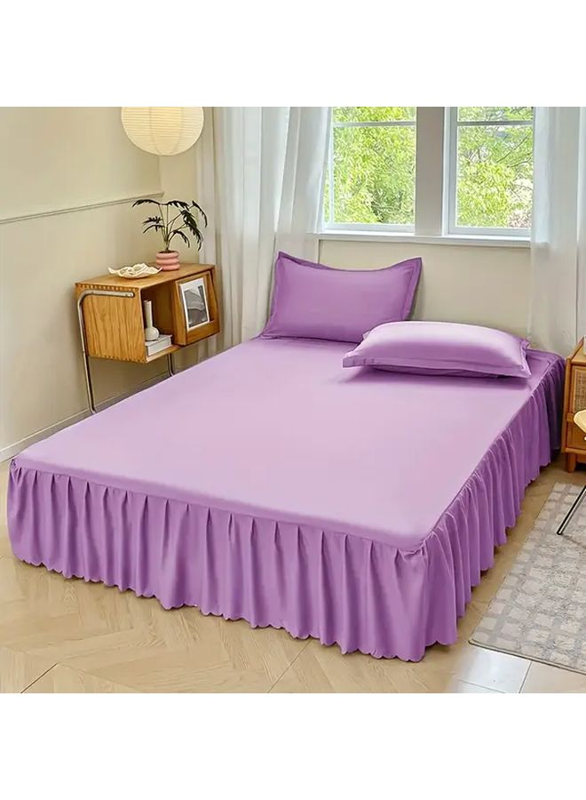 Purple Twin Size Lace Bed Skirt Non Slip Fitted Sheet Breathable Anti Allergy Wrinkle Resistant - Image 1