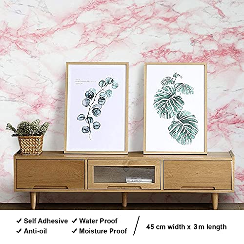 Wolpin Wall Stickers Marble Wallpaper Furniture (45 x 300 cm) Kitchen Cabinets, Almirah, Plastic & Wooden Tabletop, Wardrobe, Makeover PVC DIY Self Adhesive, Jade, Pink & White Decorative Wallpaper - Image 3