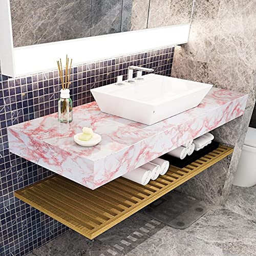 Wolpin Wall Stickers Marble Wallpaper Furniture (45 x 300 cm) Kitchen Cabinets, Almirah, Plastic & Wooden Tabletop, Wardrobe, Makeover PVC DIY Self Adhesive, Jade, Pink & White Decorative Wallpaper - Image 4