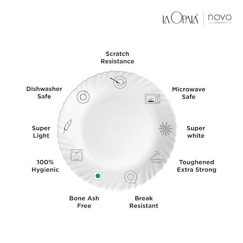 La Opala Novo Collection Opal Glass Crockery | for Family of 4 | Dinner Set 10 pcs Coral Charm | Plates & Bowls for Dining | Microwave Safe | 100% Vegetarian | Extra Strong | Light & White - Image 4