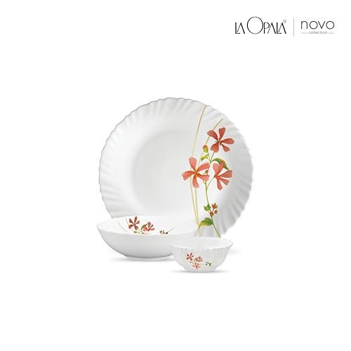 La Opala Novo Collection Opal Glass Crockery | for Family of 4 | Dinner Set 10 pcs Coral Charm | Plates & Bowls for Dining | Microwave Safe | 100% Vegetarian | Extra Strong | Light & White - Image 2