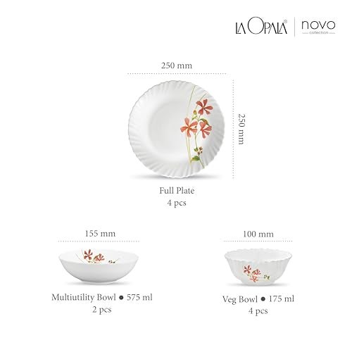 La Opala Novo Collection Opal Glass Crockery | for Family of 4 | Dinner Set 10 pcs Coral Charm | Plates & Bowls for Dining | Microwave Safe | 100% Vegetarian | Extra Strong | Light & White - Image 3