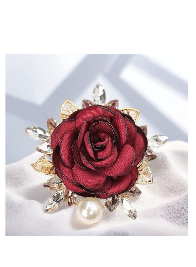 سونسر دبابيس زهور كلاسيكية، دبابيس زهور عتيقة، دبابيس كريستال على الرقبة، طقم من قطعتين، تصميم وردة حمراء وكاميو - Image 2