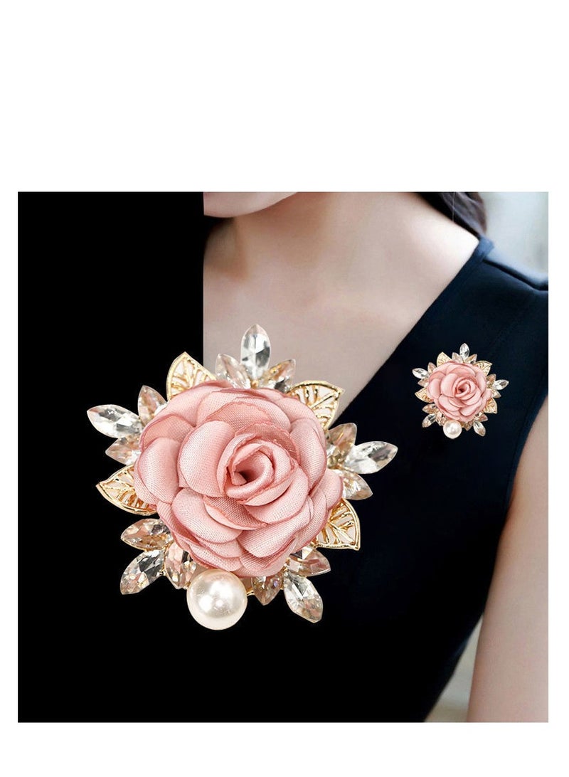 سونسر دبابيس زهور كلاسيكية، دبابيس زهور عتيقة، دبابيس كريستال على الرقبة، طقم من قطعتين، تصميم وردة حمراء وكاميو - Image 5