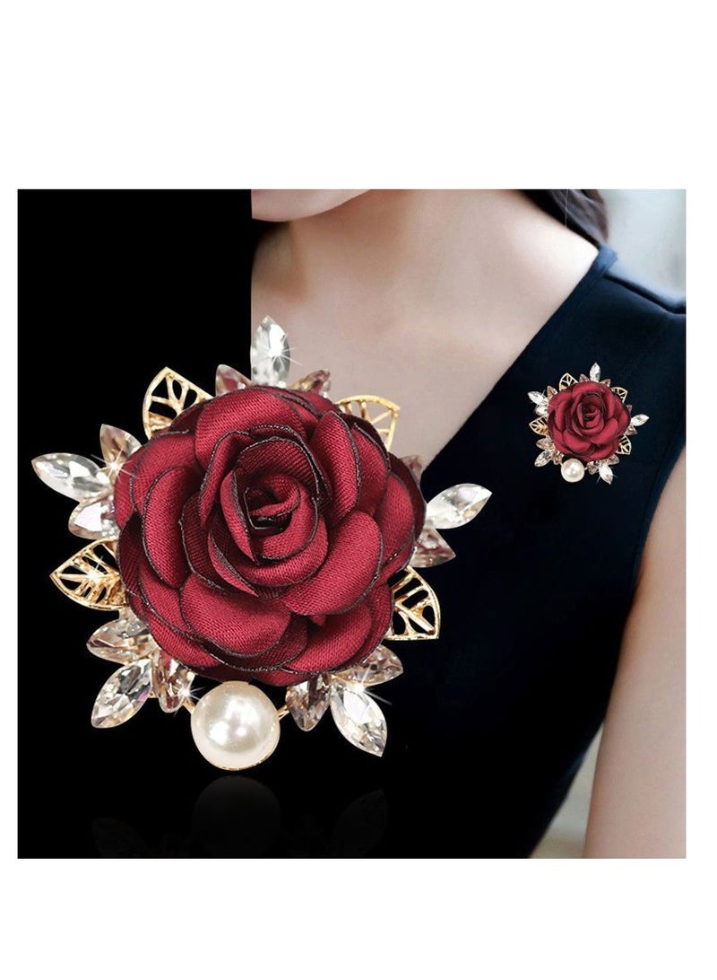 سونسر دبابيس زهور كلاسيكية، دبابيس زهور عتيقة، دبابيس كريستال على الرقبة، طقم من قطعتين، تصميم وردة حمراء وكاميو - Image 3