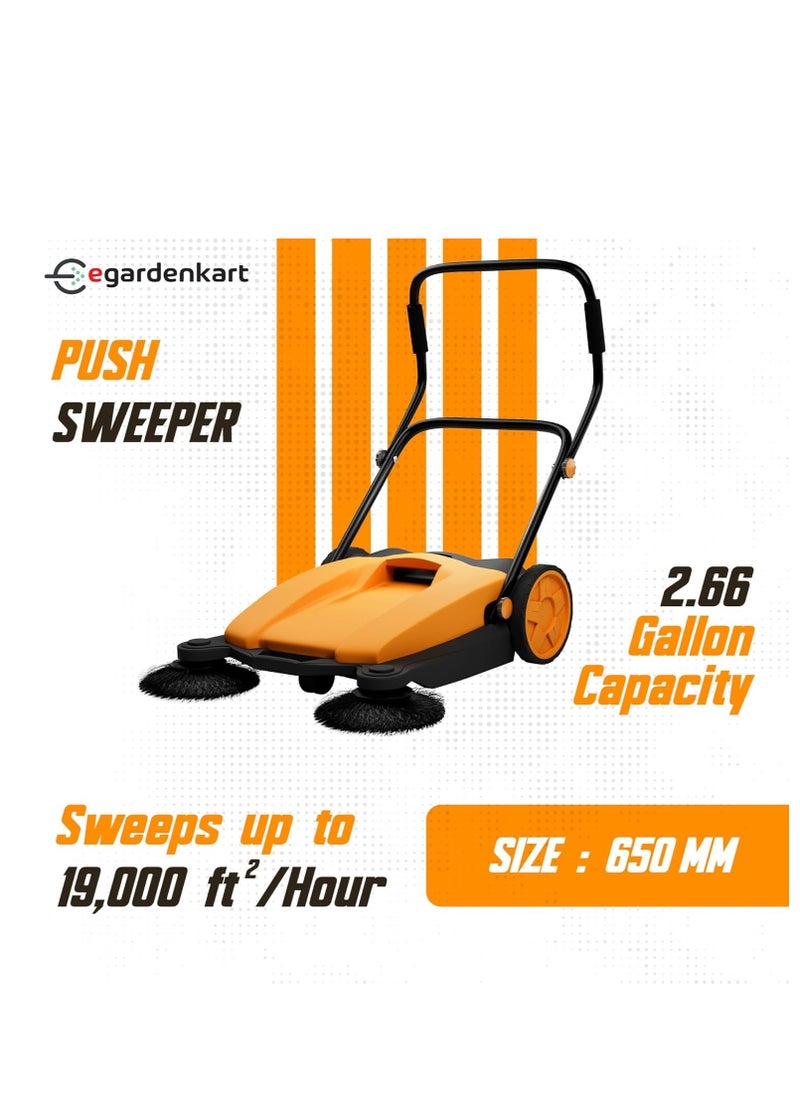 Egardenkart Egardenkart, Walk-Behind Outdoor Hand Push Sweeper - 2.66 Gallon Capacity, 27.5" Sweeping width, Sweeps up to 19,000 ft²/Hour,  - Image 2