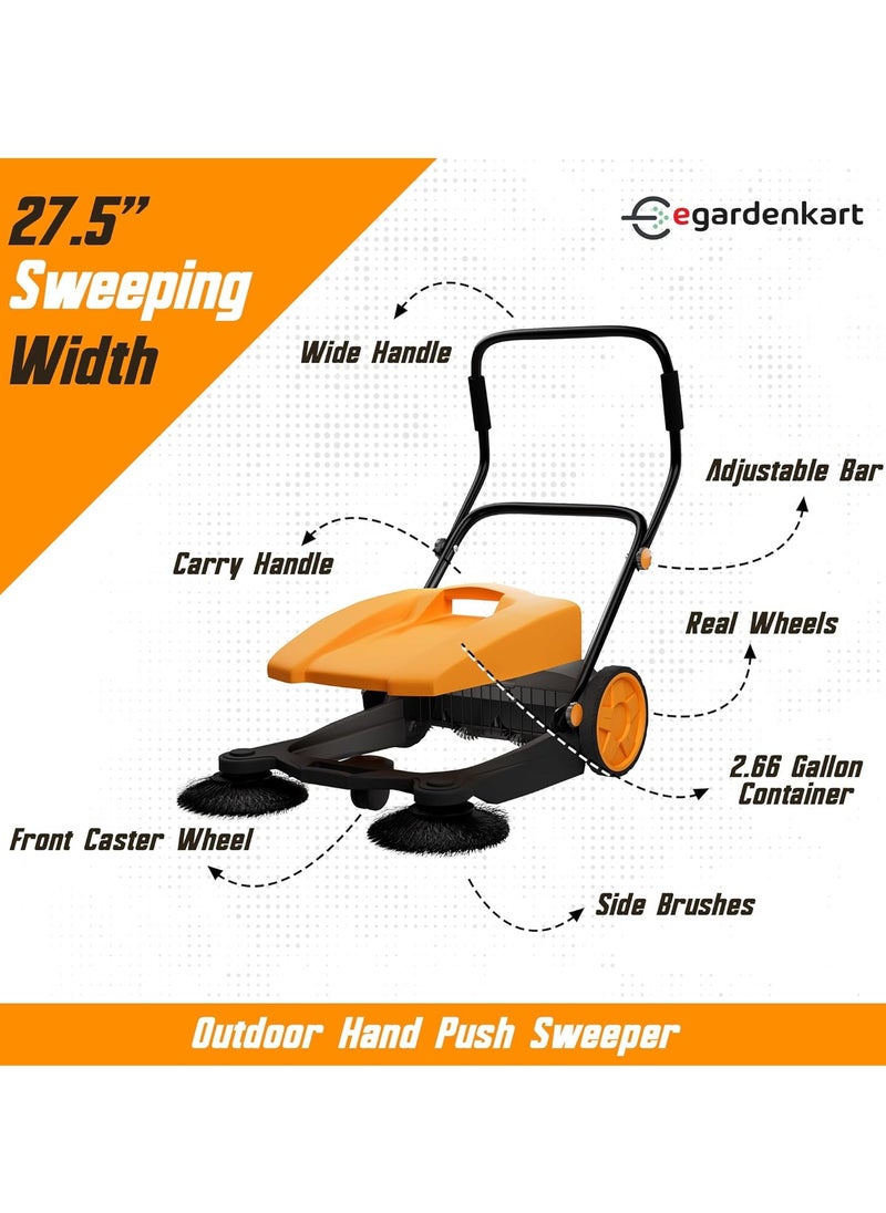 Egardenkart Egardenkart, Walk-Behind Outdoor Hand Push Sweeper - 2.66 Gallon Capacity, 27.5" Sweeping width, Sweeps up to 19,000 ft²/Hour,  - Image 3