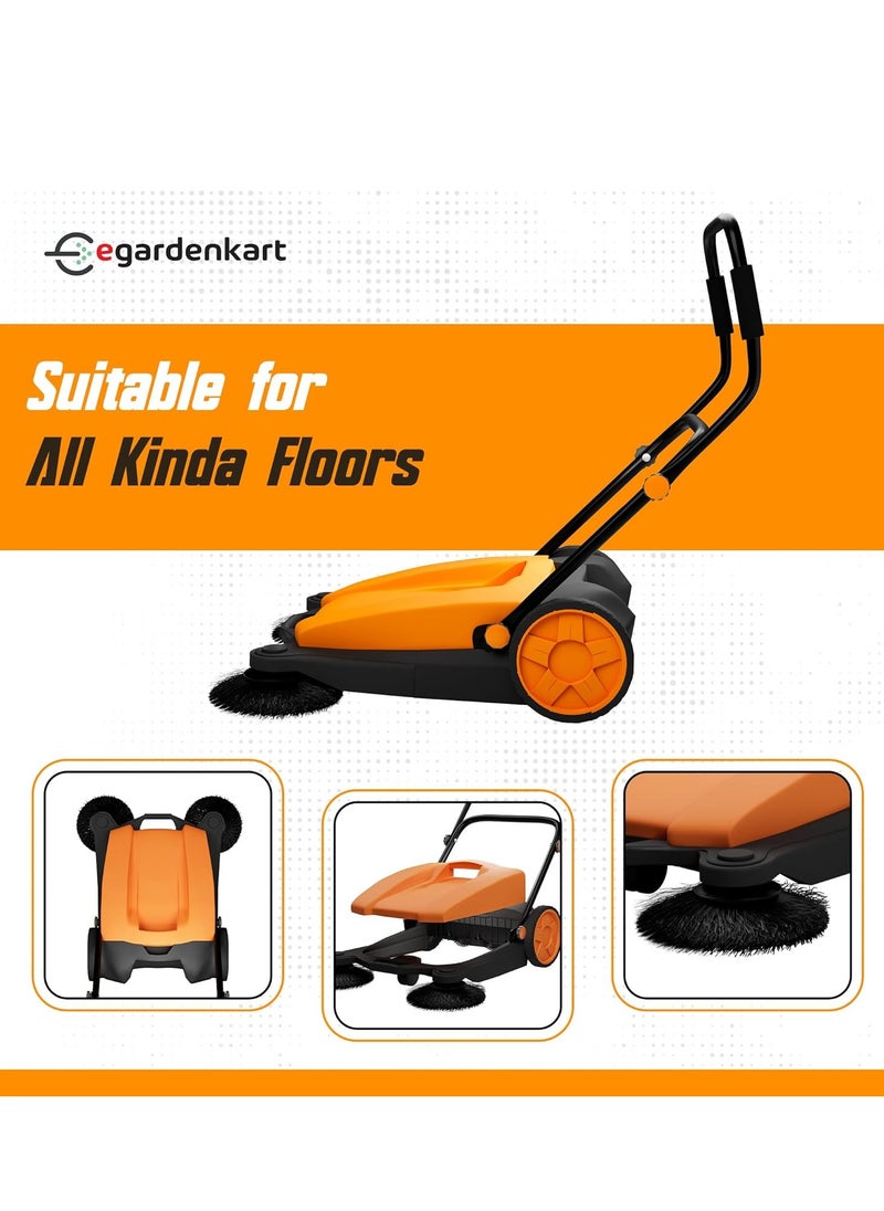 Egardenkart Egardenkart, Walk-Behind Outdoor Hand Push Sweeper - 2.66 Gallon Capacity, 27.5" Sweeping width, Sweeps up to 19,000 ft²/Hour,  - Image 4