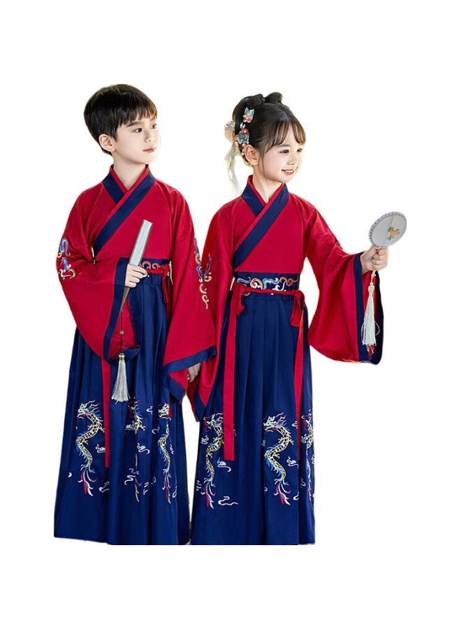 ROMON Children'S Traditional Chinese Costume For Boys And Girls, Ancient Chinese Style School Recitation Outfit, Performance Costume, Wine Red, Size 150 - Image 3