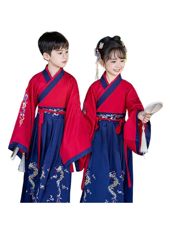 ROMON Children'S Traditional Chinese Costume For Boys And Girls, Ancient Chinese Style School Recitation Outfit, Performance Costume, Wine Red, Size 150 - Image 2