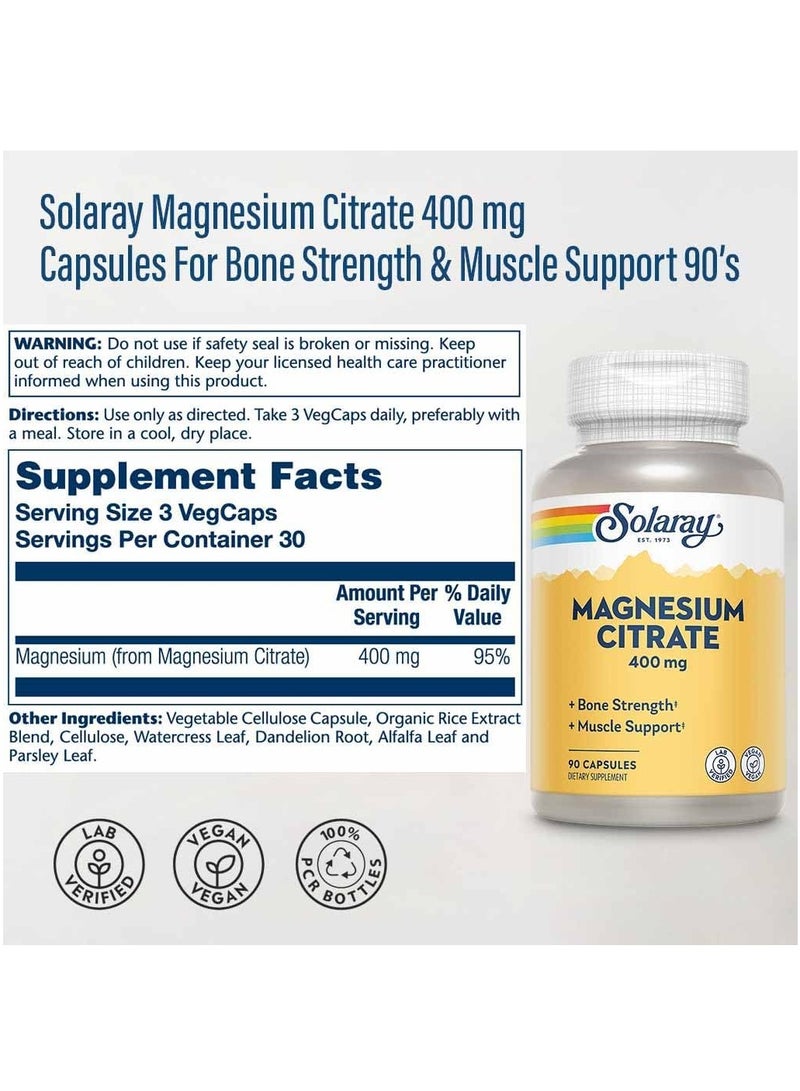 سترات المغنيسيوم ٤٠٠ ملغ، دعم العظام والعضلات، تركيبة عالية الامتصاص، ٩٠ كبسولة نباتية - Image 3