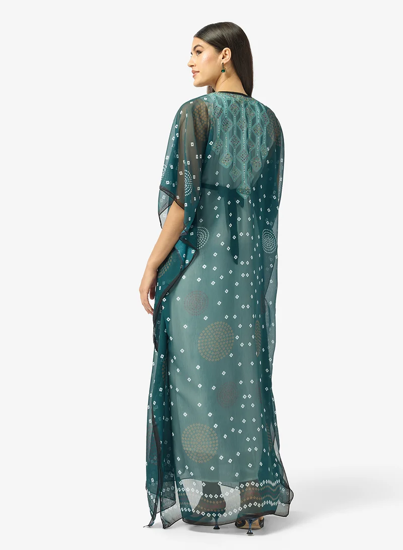 ARABIAN CLOSET Modern Bandhani Print V-Neck Kaftan