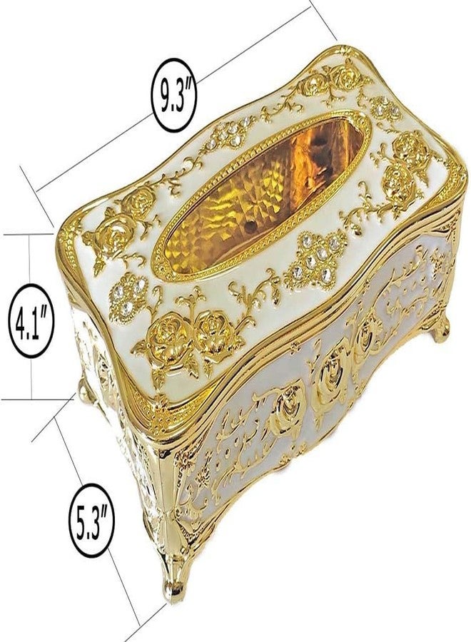 Birzar Tissue Box Holder,Luxurious European Style 1 Rose Tissue Box Cover for Bedroom,Office,Home,Travel,Restaurant(Gold&White). - Image 4