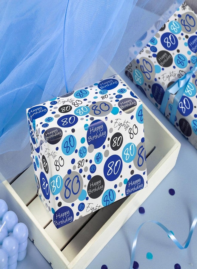 WRAPAHOLIC Birthday Wrapping Paper Sheet - 6 Sheets Blue 80th Birthday Design Folded Flat for Bday, Party, Baby Showers - 19.7 Inch X 27.5 Inch Per Sheet - Image 5