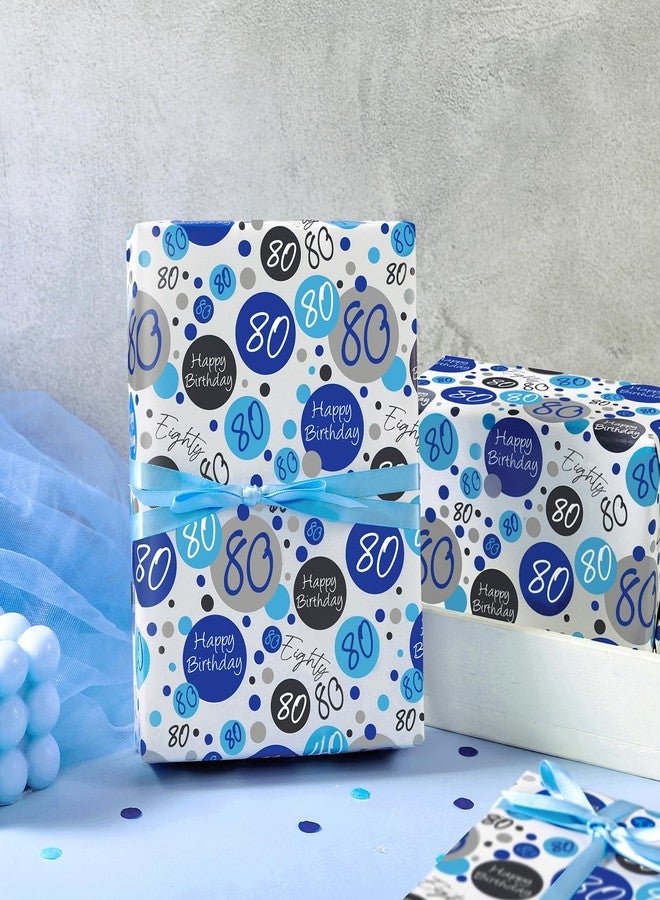 WRAPAHOLIC Birthday Wrapping Paper Sheet - 6 Sheets Blue 80th Birthday Design Folded Flat for Bday, Party, Baby Showers - 19.7 Inch X 27.5 Inch Per Sheet - Image 4
