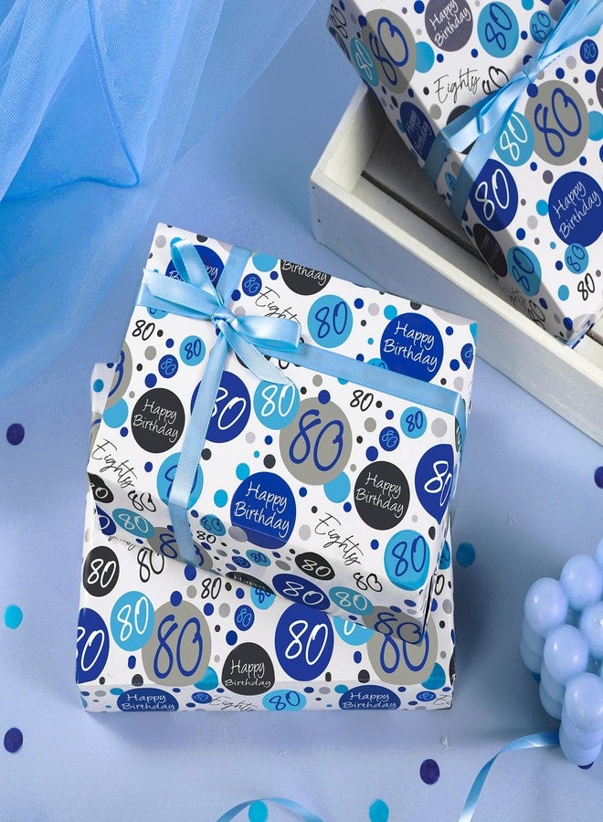 WRAPAHOLIC Birthday Wrapping Paper Sheet - 6 Sheets Blue 80th Birthday Design Folded Flat for Bday, Party, Baby Showers - 19.7 Inch X 27.5 Inch Per Sheet - Image 3