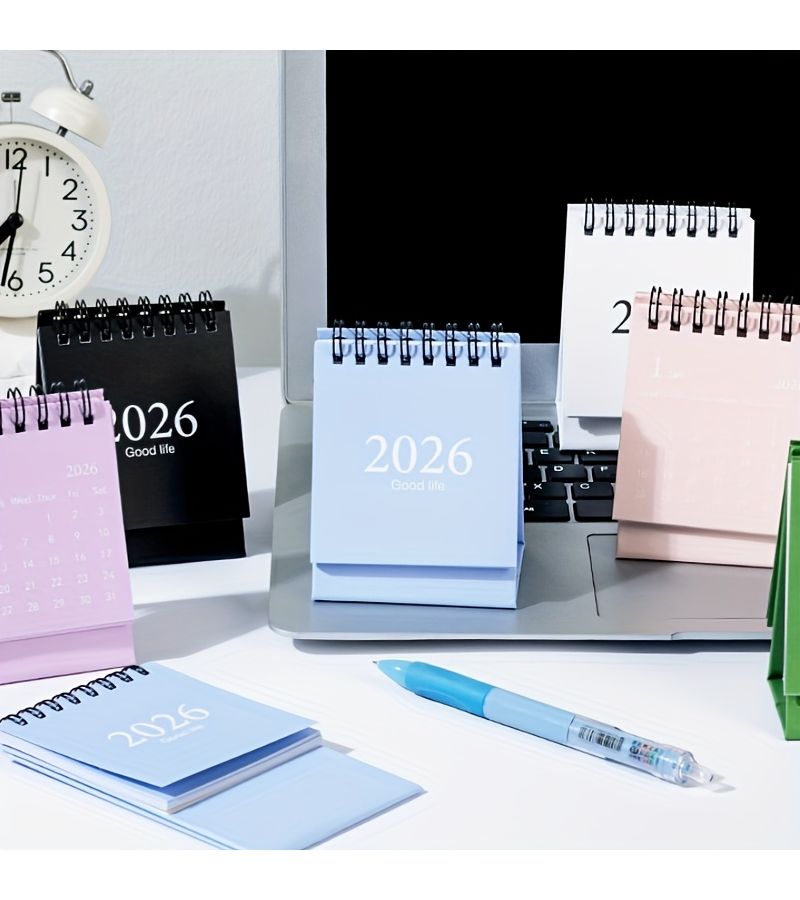 قطعتان من تقويم مكتب 2026، مخطط صغير أساسي سهل، تقويم مذكرات صغير، ديكور مكتبي صغير، حامل رسائل باللون الوردي والأزرق - Image 2