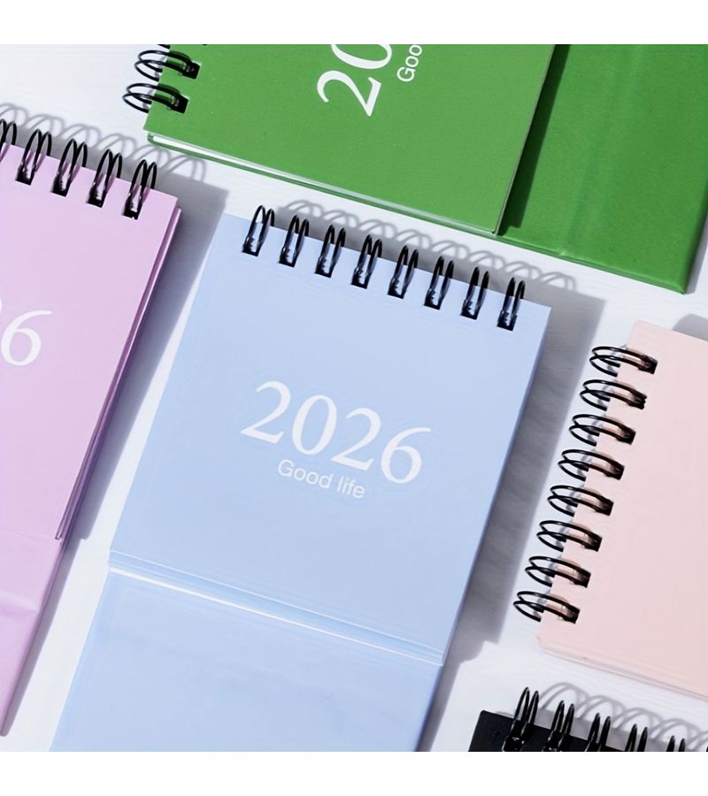 قطعتان من تقويم مكتب 2026، مخطط صغير أساسي سهل، تقويم مذكرات صغير، ديكور مكتبي صغير، حامل رسائل باللون الوردي والأزرق - Image 4