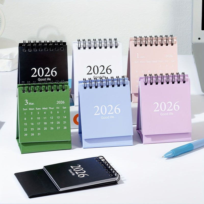 قطعتان من تقويم مكتب 2026، مخطط صغير أساسي سهل، تقويم مذكرات صغير، ديكور مكتبي صغير، حامل رسائل باللون الوردي والأزرق - Image 1