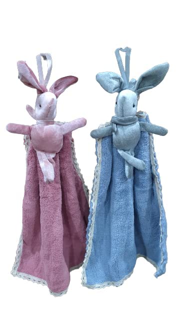 NEERAK Hand Towels, Cute Cartoon (Rabbit) Kitchen Hanging, with Loops, Bathroom, Quick Dry Hand Bath Towel, Soft Absorbent Microfiber Multicolor (Pack of 3) - Image 2