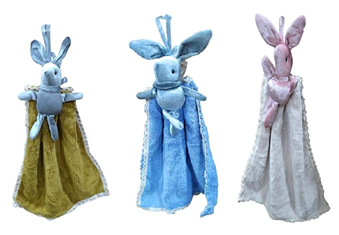 NEERAK Hand Towels, Cute Cartoon (Rabbit) Kitchen Hanging, with Loops, Bathroom, Quick Dry Hand Bath Towel, Soft Absorbent Microfiber Multicolor (Pack of 3) - Image 1