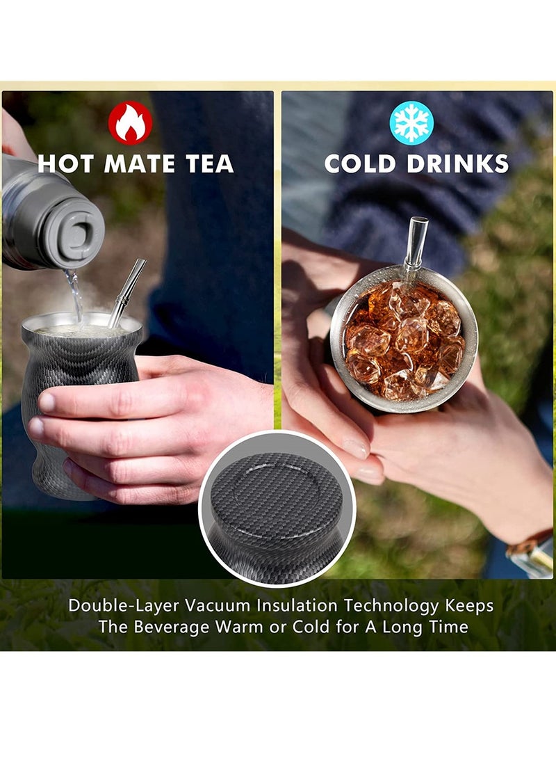 SYOSI Yerba Mate Tea Cup, Stainless Steel Double Walled Easy Wash Household Insulation Cup, Mate Gourds for Yerba Mate Loose Leaf Drinking, Includes Bombilla Straw and Cleaning Brush, 230 ML - Image 3