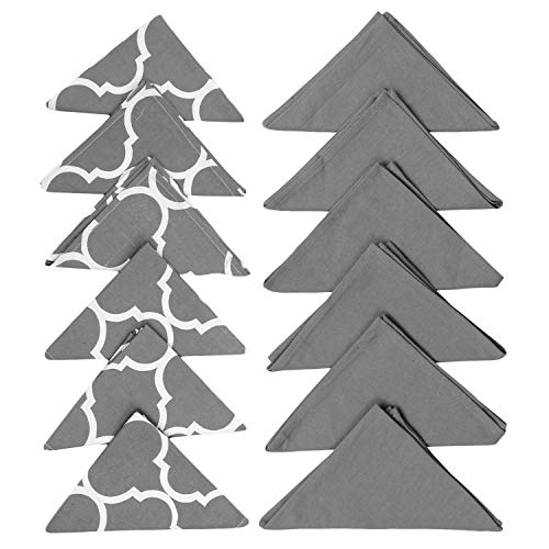 Dekor World Cotton Grey Ogee Printed and Solid Napkin Set (Pack of 12) - Image 1