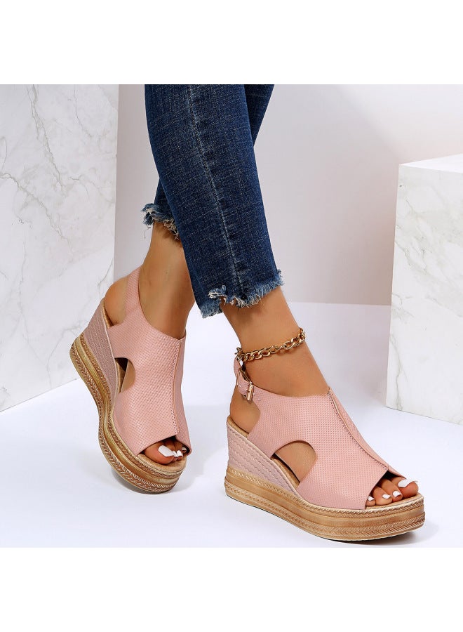 Summer New Style Fish Mouth Large Size Export Wedge Heel Open Toe Buckle Roman Style High Heel Sandals