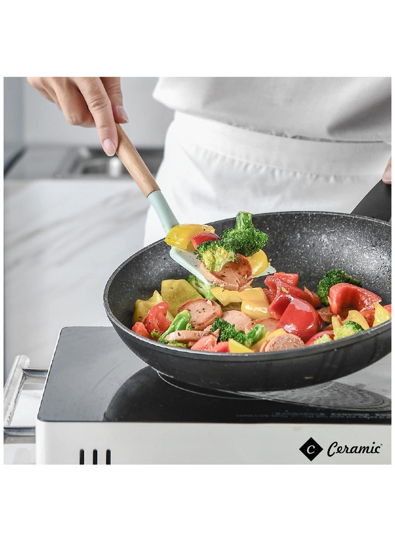 CERAMIC - Kitchen Utensils Set of 19 Silicone Cooking Utensils with Holder Non stick Cookware Friendly And Heat Resistant Light Green - Image 1