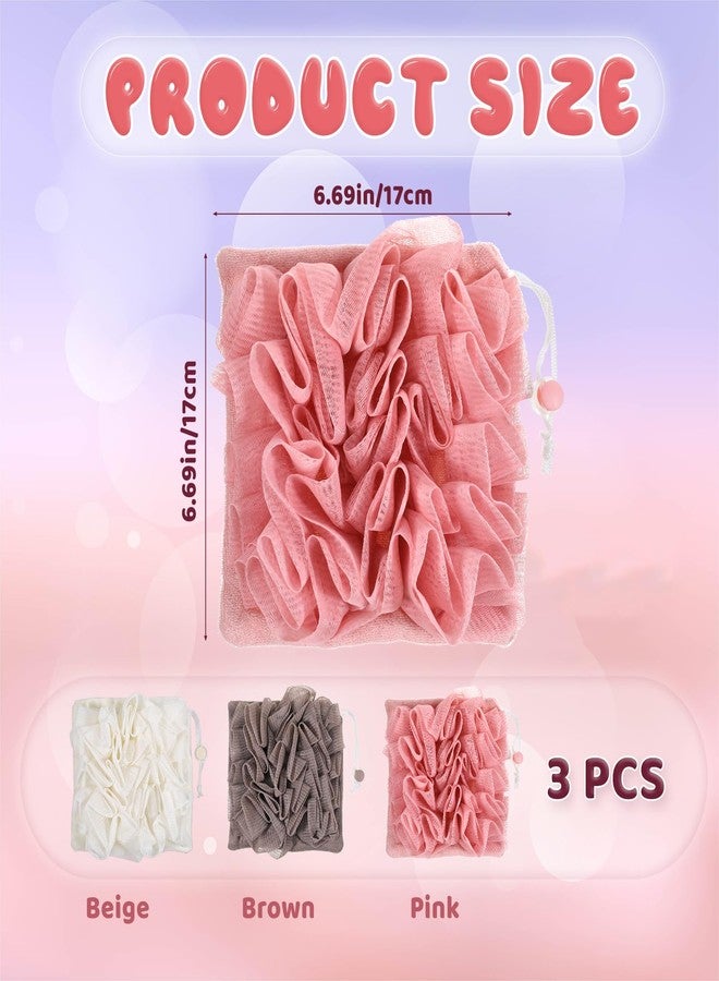Tweruna 3 PCS Soap Bar Loofah, 2-in-1 Bar Soap Loofah Pouch (Beige, Pink, Khaki - Image 2