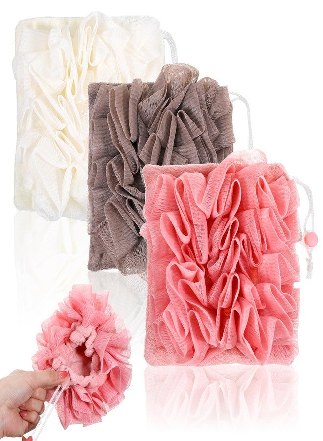 Tweruna 3 PCS Soap Bar Loofah, 2-in-1 Bar Soap Loofah Pouch (Beige, Pink, Khaki - Image 1