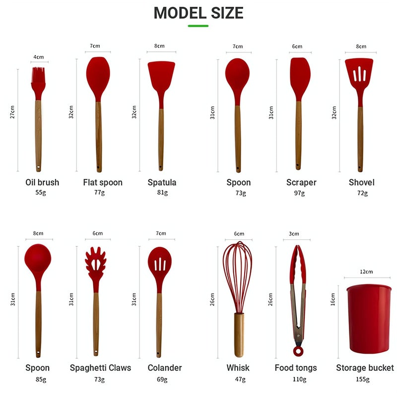SHOPOBOX Silicone Spatula Set, Heat-Resistant Silicone Kitchenware, Kitchen Baking Cooking Utensils Sets and Supplies for Home Cooking, Spatulas for Nonstick Cookware (12pc RED) - Image 2
