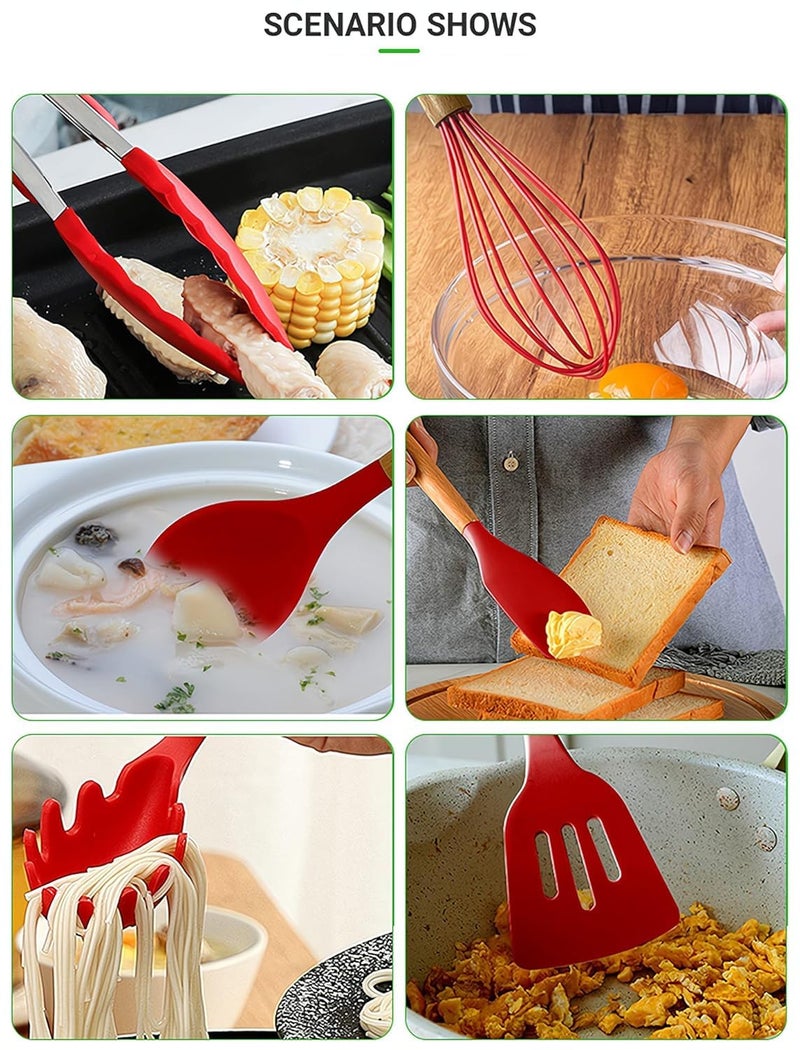 SHOPOBOX Silicone Spatula Set, Heat-Resistant Silicone Kitchenware, Kitchen Baking Cooking Utensils Sets and Supplies for Home Cooking, Spatulas for Nonstick Cookware (12pc RED) - Image 4