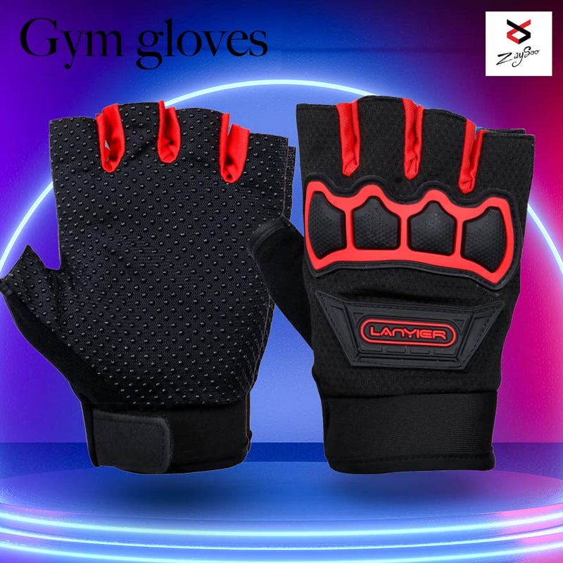 ZaySoo Gloves Protective Half Finger Hand Riding, Cycling, Bike Motorcycle Gym Gloves for Men - Red - Image 5