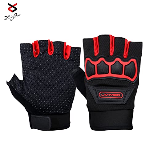 ZaySoo Gloves Protective Half Finger Hand Riding, Cycling, Bike Motorcycle Gym Gloves for Men - Red - Image 2