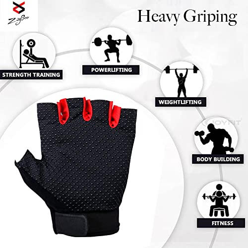 ZaySoo Gloves Protective Half Finger Hand Riding, Cycling, Bike Motorcycle Gym Gloves for Men - Red - Image 3