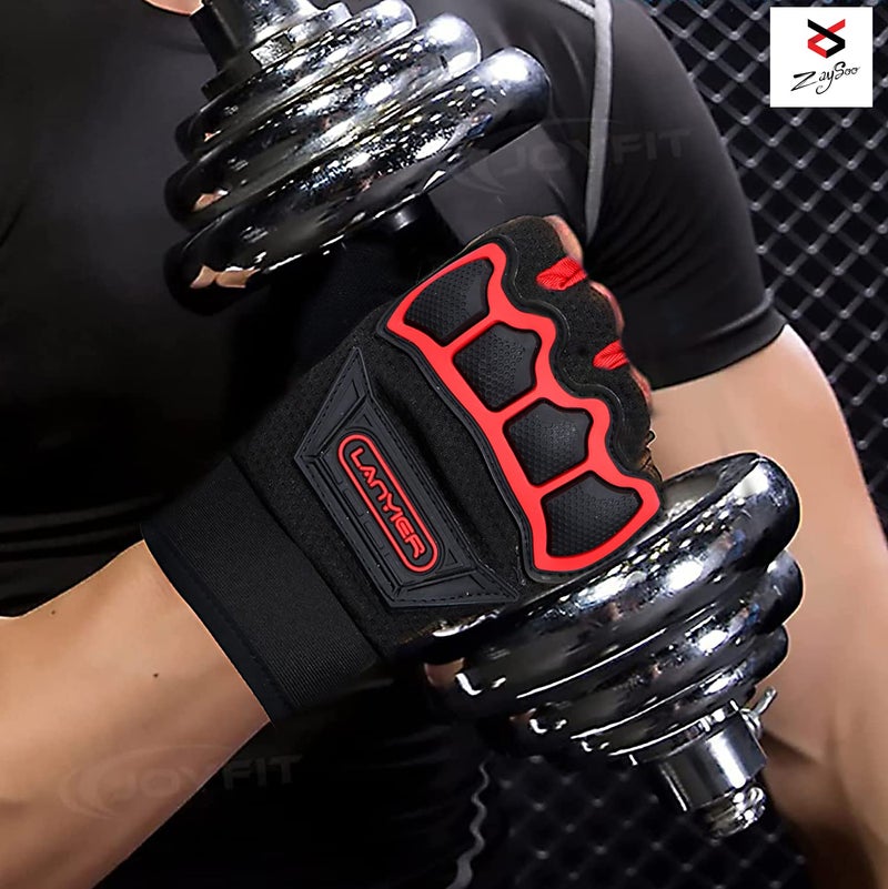 ZaySoo Gloves Protective Half Finger Hand Riding, Cycling, Bike Motorcycle Gym Gloves for Men - Red - Image 4