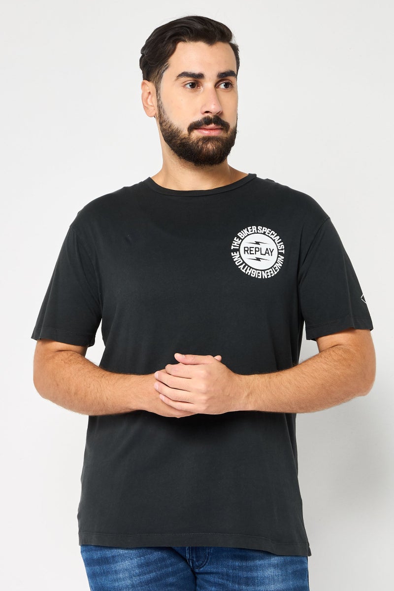 Replay Men Crew Neck Short Sleeves Brand Logo T-Shirt, Black - Image 1