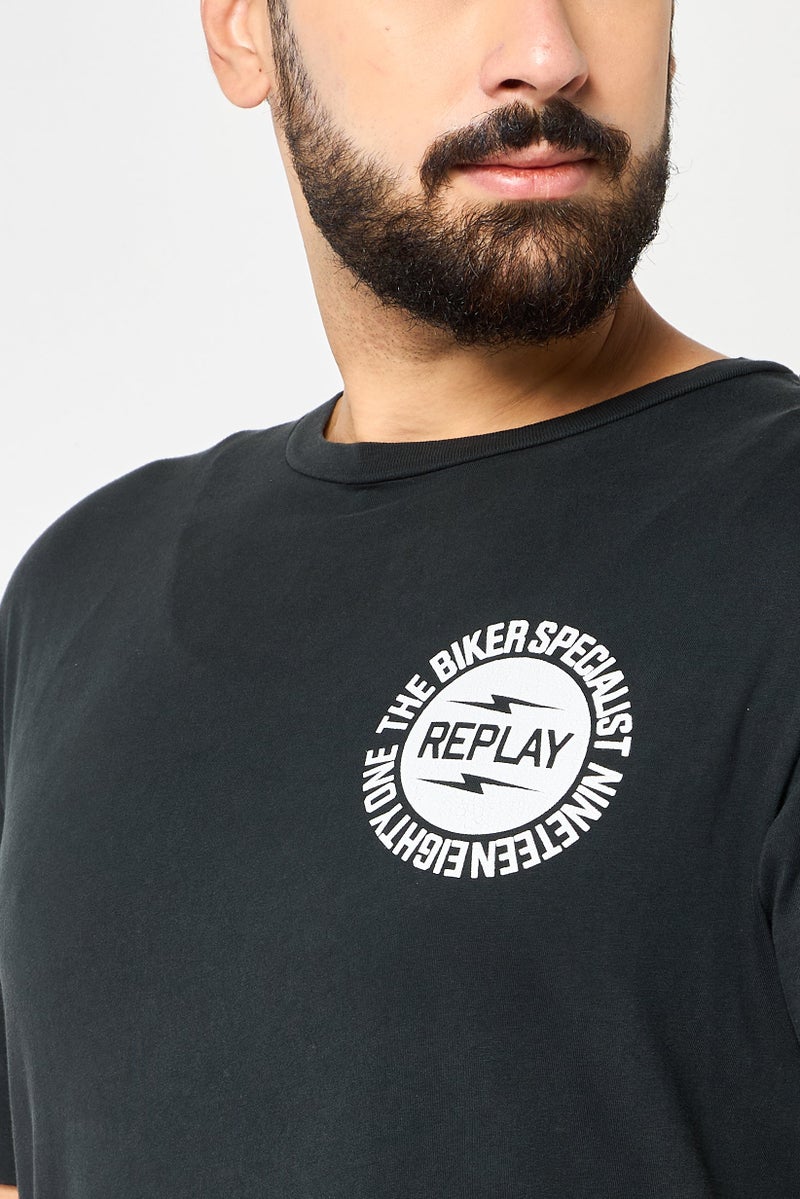 Replay Men Crew Neck Short Sleeves Brand Logo T-Shirt, Black - Image 3