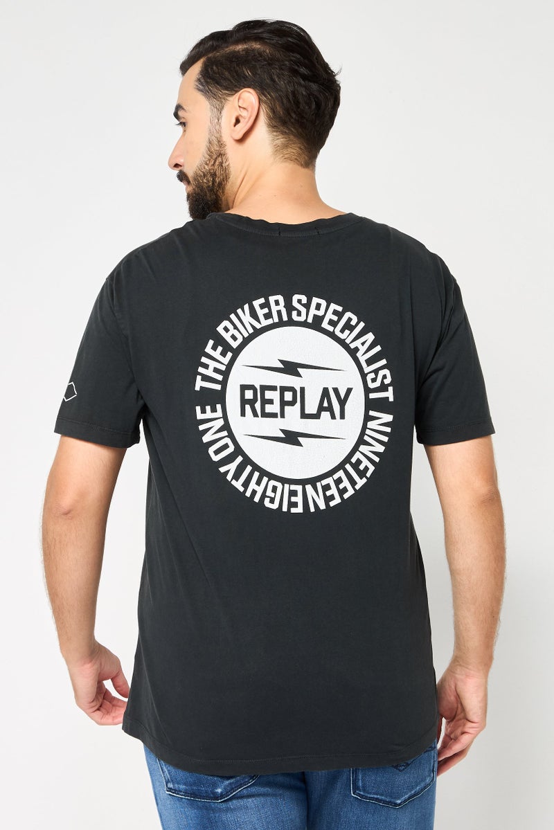 Replay Men Crew Neck Short Sleeves Brand Logo T-Shirt, Black - Image 4
