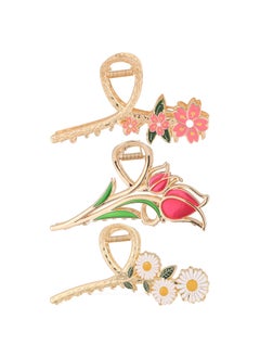 DSLONG 3PCS Flower Metal Hair Claw Clips For Women Nonslip Strong Metal Large Hair Claw Clips Fancy Hair Clips Fashion Hair Accessories For Women  Girls flower set 2