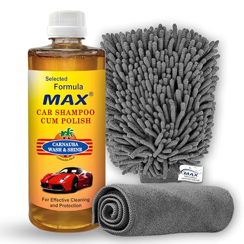 MAX Car Care Combo of Car Shampoo Come Polish 500 ML, Microfiber Cloth 350 gsm and Microfiber Wash Mitt | Suits both Bucket Wash and Foam Wash - Image 1
