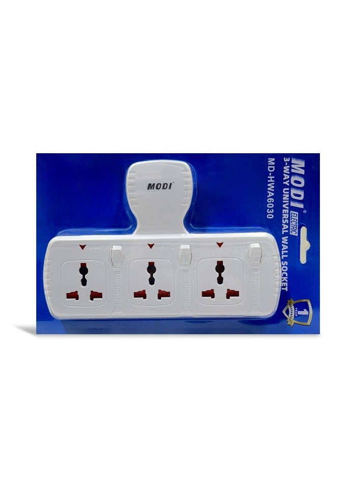 MODI - Multi Plug Power Extension Adapter 3 Way Universal Wall Socket UK 3 Pin Socket For Home Office And Kitchen - Image 1
